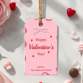 Pink Ribbon Valentine Gift Tag Cute Wavy Border ギフトタグ