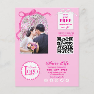 Pink Ribbon Wedding Organizer Business Flyer チラシ