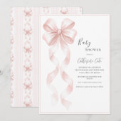 Pink Ribbons & Bows Elegant Baby 招待状 (正面/裏面)
