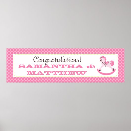 Pink Rocking Horse Baby Shower Banner ポスター (正面)