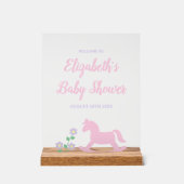 Pink Rocking Horse Girl Baby Shower アクリルサイン (正面)