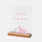 Pink Rocking Horse Girl Baby Shower アクリルサイン (傾斜)