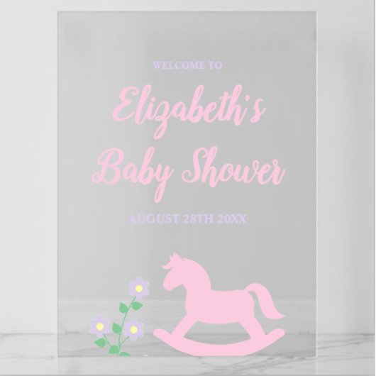 Pink Rocking Horse Girl Baby Shower アクリルサイン