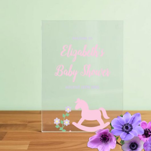 Pink Rocking Horse Girl Baby Shower アクリルサイン