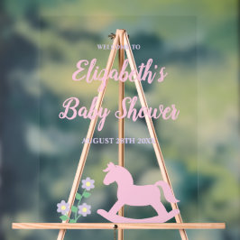Pink Rocking Horse Girl Baby Shower アクリルサイン