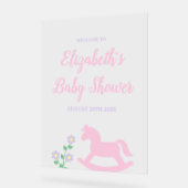 Pink Rocking Horse Girl Baby Shower アクリルサイン (傾斜)