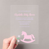 Pink Rocking Horse Girl Baby Shower アクリル招待状 (インサイチュ (ポータブル))