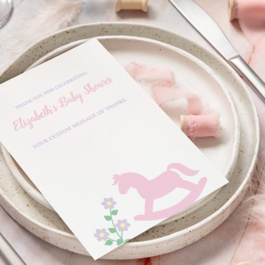 Pink Rocking Horse Girl Baby Shower サンキューカード