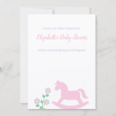Pink Rocking Horse Girl Baby Shower サンキューカード (正面)