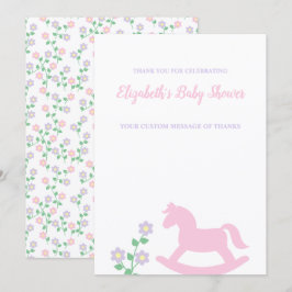 Pink Rocking Horse Girl Baby Shower サンキューカード