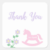Pink Rocking Horse Girl Baby Shower スクエアシール (正面)