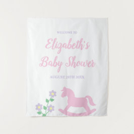 Pink Rocking Horse Girl Baby Shower タペストリー