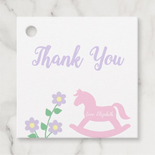 Pink Rocking Horse Girl Baby Shower フェイバータグ (正面)