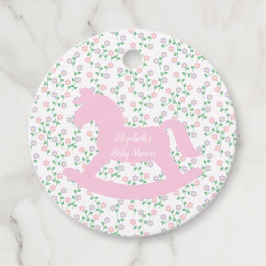 Pink Rocking Horse Girl Baby Shower フェイバータグ (正面)