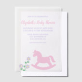 Pink Rocking Horse Girl Baby Shower ベラム紙招待状 (オフセット)