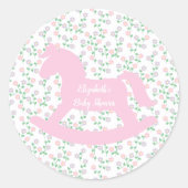 Pink Rocking Horse Girl Baby Shower ラウンドシール (正面)