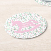 Pink Rocking Horse Girl Baby Shower ラウンドペーパーコースター (アングル)