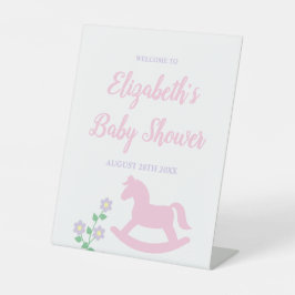 Pink Rocking Horse Girl Baby Shower 台座サイン