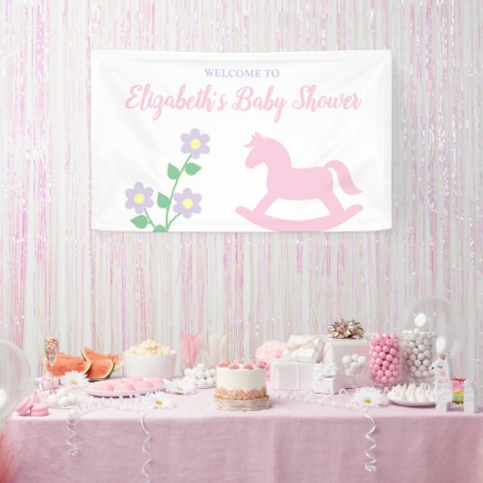 Pink Rocking Horse Girl Baby Shower 横断幕 (パーティー)