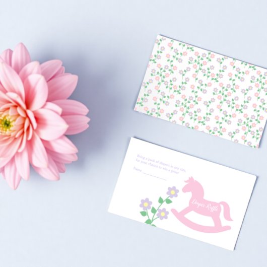 Pink Rocking Horse Girl Baby Shower Diaper Raffle エンクロージャーカード