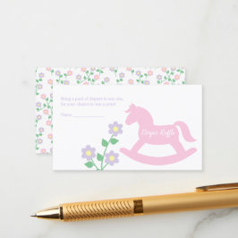 Pink Rocking Horse Girl Baby Shower Diaper Raffle エンクロージャーカード