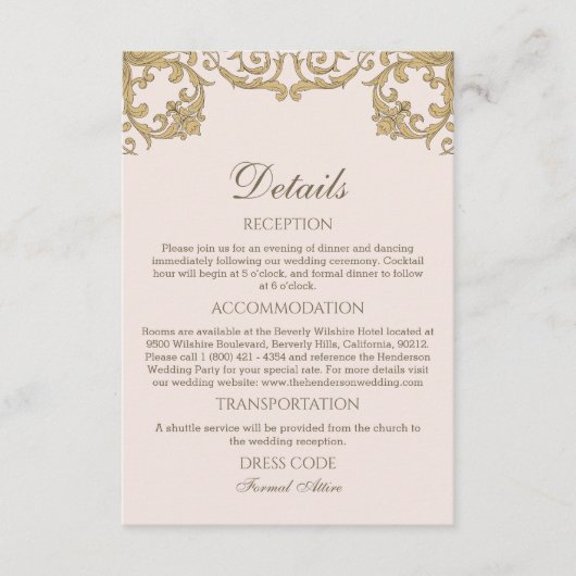 Pink Rococo Vintage Christian Wedding Details  エンクロージャーカード (正面)