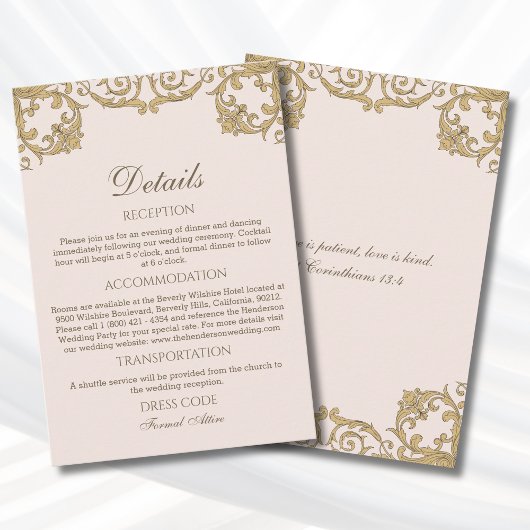 Pink Rococo Vintage Christian Wedding Details エンクロージャーカード