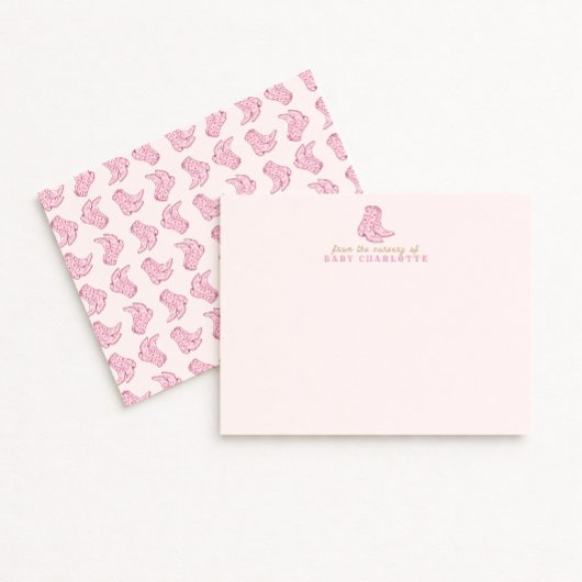 Pink Rodeo Boots Nursery Note Card 招待状