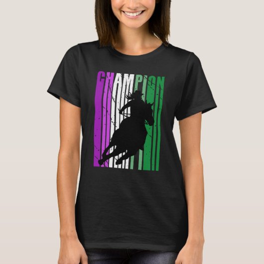 Pink Rodeo Champion Cowgirl on Horse Barrel Racing Tシャツ (正面)