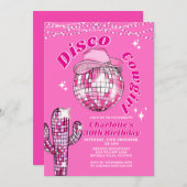 Pink Rodeo Disco Cowgirl Bling Cactus Birthday 招待状 (正面/裏面)