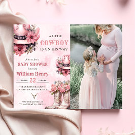 Pink Rodeo Western Cowboy Baby Shower写真 招待状