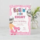 Pink Roller Skate Glitter Sequin Birthday 招待状 (スタンド正面)