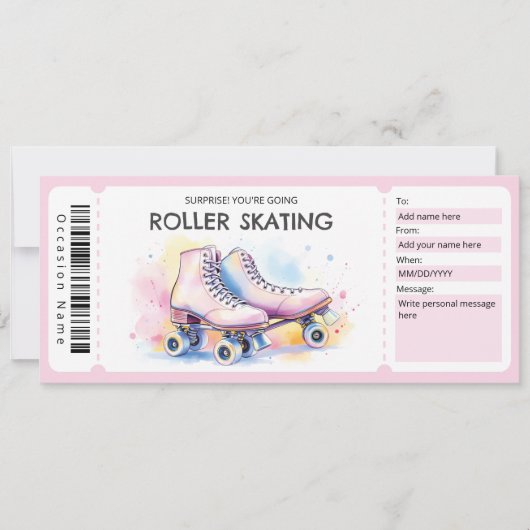 Pink Roller Skating Ticket Gift Certificate 招待状 (正面)