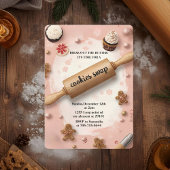 Pink Rolling Pin Cookie Swap 招待状