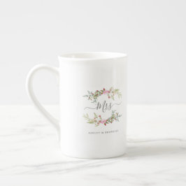 Pink Romantic Floral Wreath  For Mrs or Bride2be ボーンチャイナマグカップ