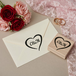 Pink Romantic Heart Monogram Spring Wedding ラバースタンプ