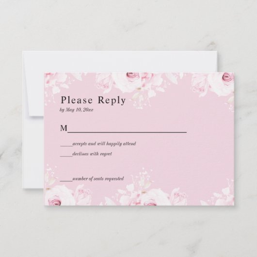 Pink Romantic Roses Elegant Pink RSVP Card (正面)