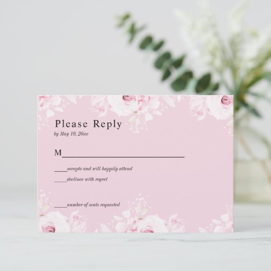 Pink Romantic Roses Elegant Pink RSVP Card (スタンド正面)