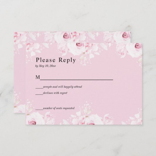 Pink Romantic Roses Elegant Pink RSVP Card (正面/裏面)