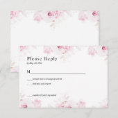 Pink Romantic Roses Elegant White RSVP Card (正面/裏面)