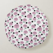 Pink Rose Black Polka Dot Graphic Pattern Modern   ラウンドクッション (裏面)