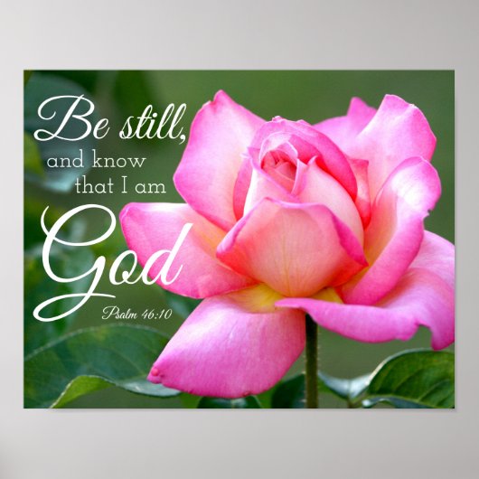 Pink Rose Blossom Be Still Psalm 46:10 ポスター (正面)