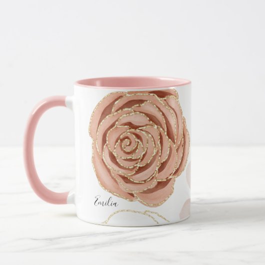 Pink Rose Blossom Pretty Name マグカップ (左)