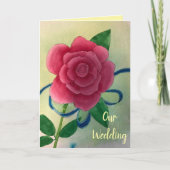Pink Rose Blue Ribbon Wedding Invitation Cards カード (正面)