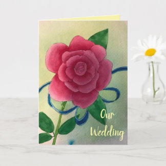 Pink Rose Blue Ribbon Wedding Invitation Cards カード