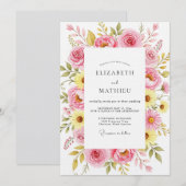 Pink Rose Botanical Romance Wedding 招待状 (正面/裏面)