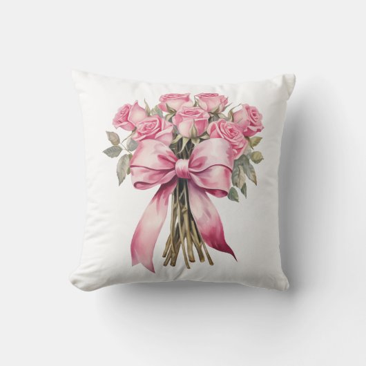 Pink Rose Bouquet – Elegant Floral Home Decor クッション (正面)