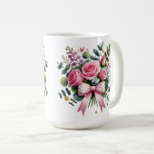 Pink Rose Bouquet Mug, Elegant Floral Coffee Cup コーヒーマグカップ (正面右)