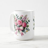 Pink Rose Bouquet Mug, Elegant Floral Coffee Cup コーヒーマグカップ (正面左)