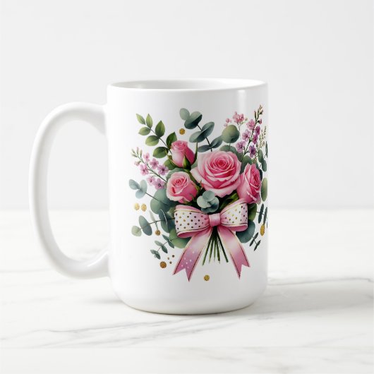 Pink Rose Bouquet Mug, Elegant Floral Coffee Cup コーヒーマグカップ (左)
